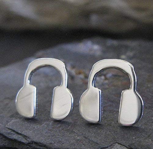 Polished Sterling Silver Headphones Stud Earrings - Handmade in USA - Perfect for Music Lovers & Unique Gift Ideas