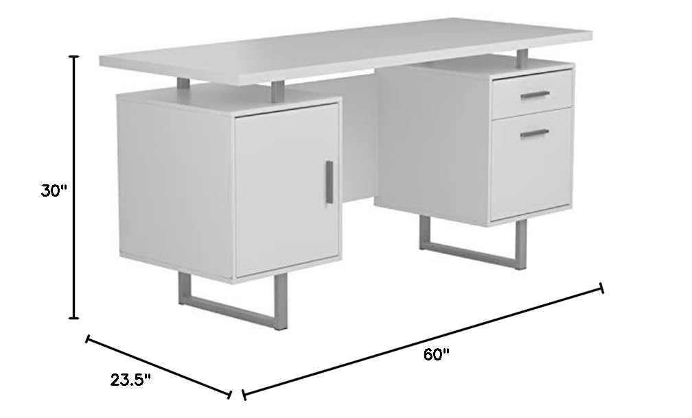BOWERY HILL Modern Floating White Gloss Office Desk - Space Saving Wall Mounted Workstation for Home Office, Small Spaces & Modern Interiors