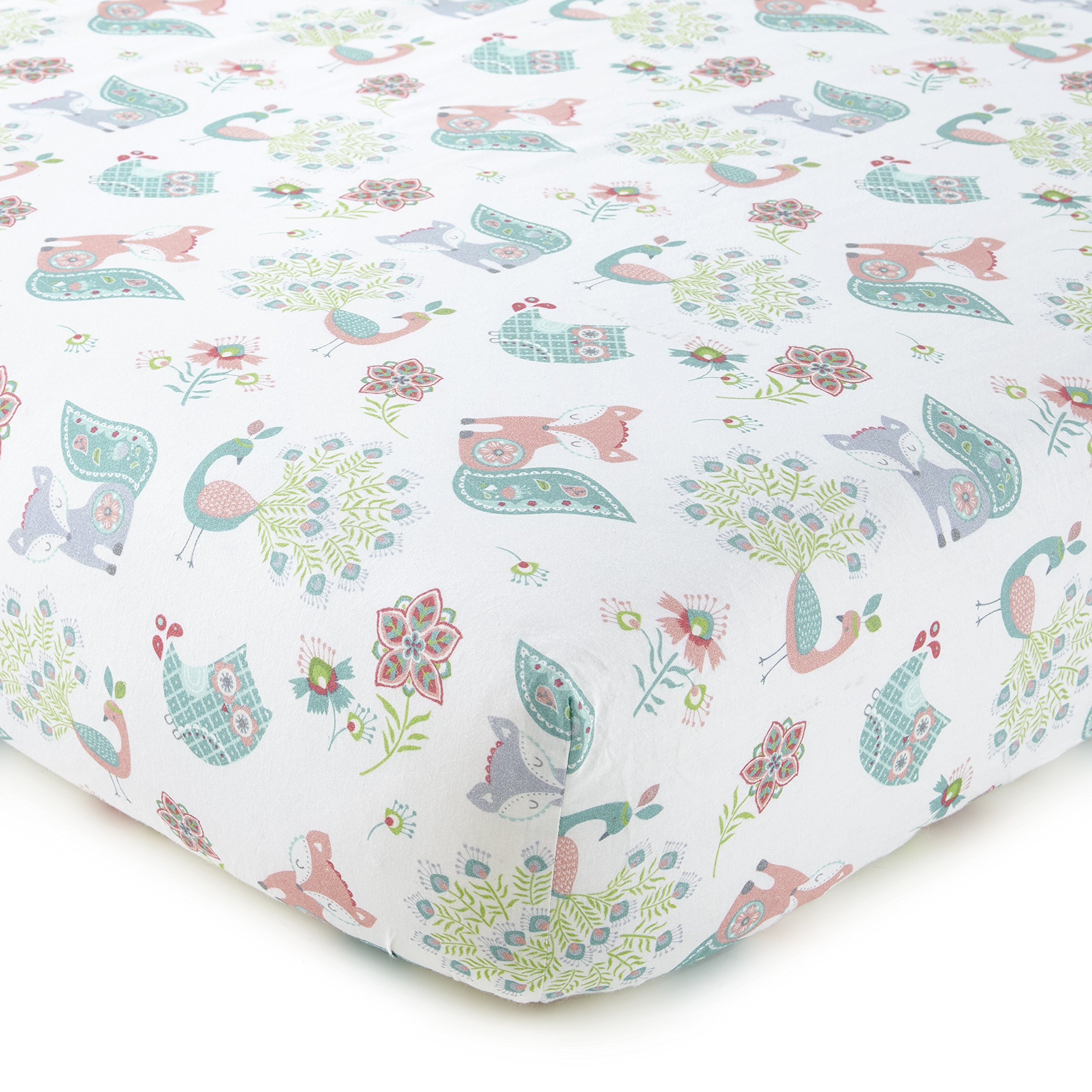 Levtex Baby Fiona 5-Piece Crib Bedding Set - Pink, Teal & White Woodland Forest Theme Nursery Collection - Includes Quilt, 2 Fitted Sheets, Wall Decal & Dust Ruffle - Perfect for Baby Shower Gifts & Nursery Decor