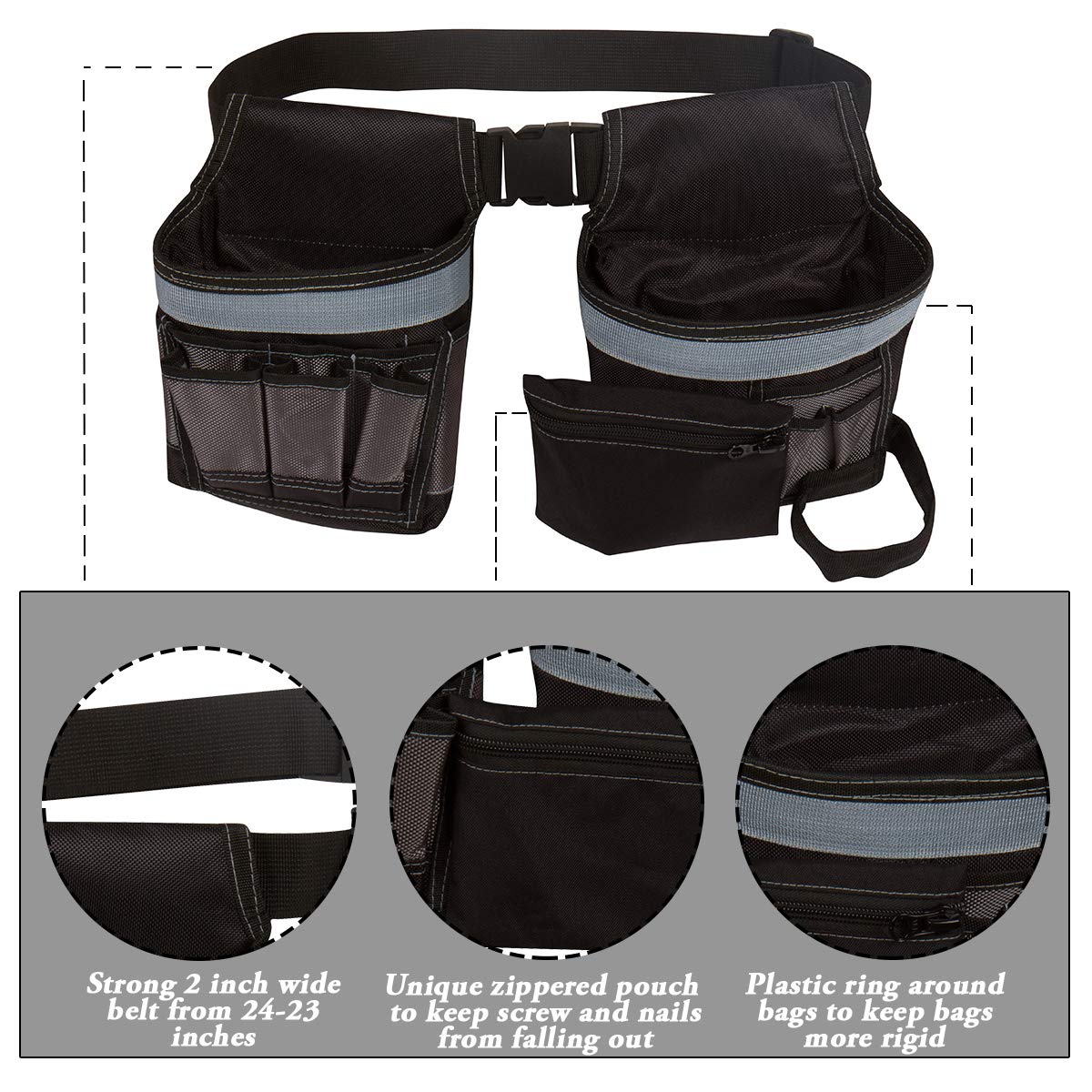 Heavy Duty Tool Belt with Utility Pouch - Adjustable Work Belt for Carpenters, Electricians & Construction Workers - Perfect for DIY Projects & Professional Job Sites