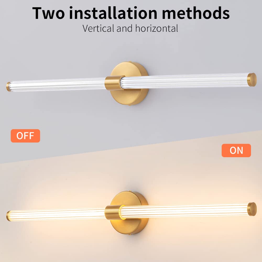 Dimmable LED Bathroom Vanity Light Fixtures - 30 Inch Gold Modern Wall Sconce, 360° Full Lighting for Mirror, Warm White Adjustable Brightness - Perfect for Bathroom, Bedroom & Living Room Vanity Makeup Area