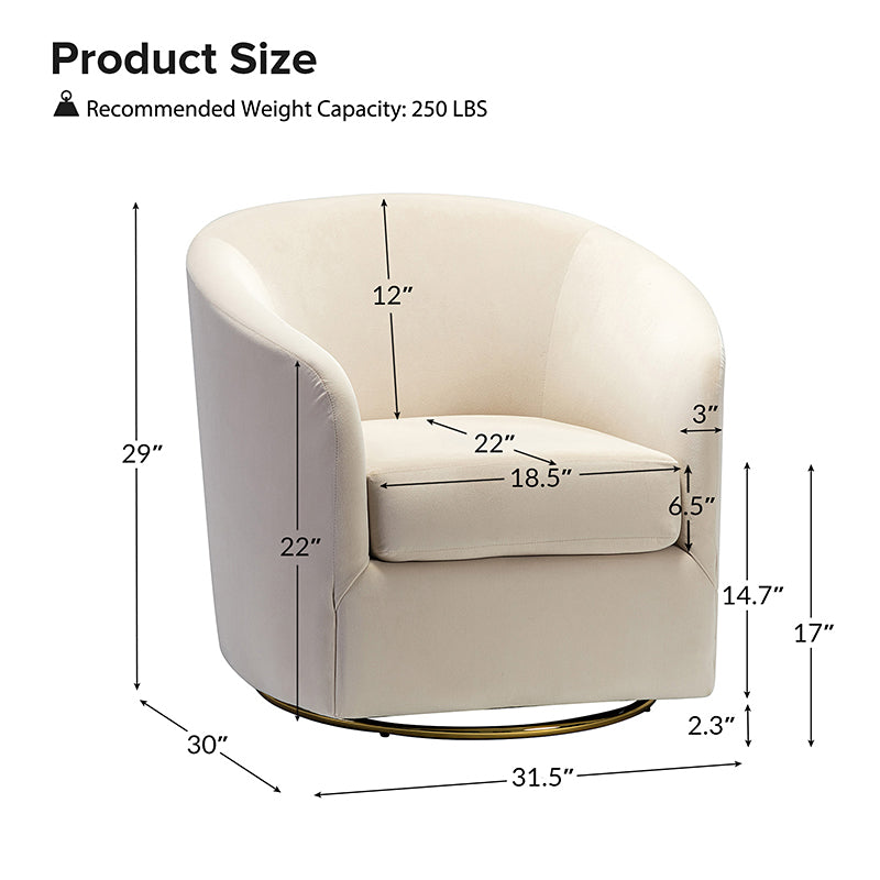 Emanuela Velvet Swivel Barrel Armchair - Modern Accent Chair for Living Room, Bedroom & Office - 360° Rotating Comfortable Lounge Chair with Soft Upholstery - Perfect for Reading, Relaxing & Home Decor