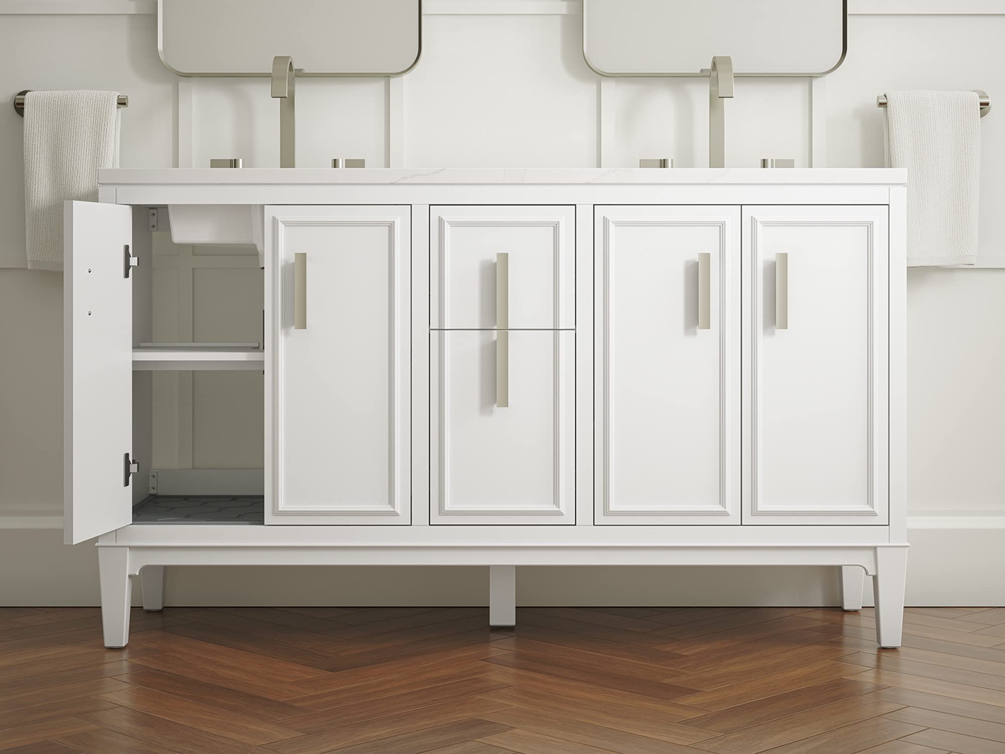 KOHLER Southerk 60-inch Bathroom Vanity Set with Sink & Mirror - Modern Double Sink Bathroom Vanity for Master Bath & Guest Bath Remodel