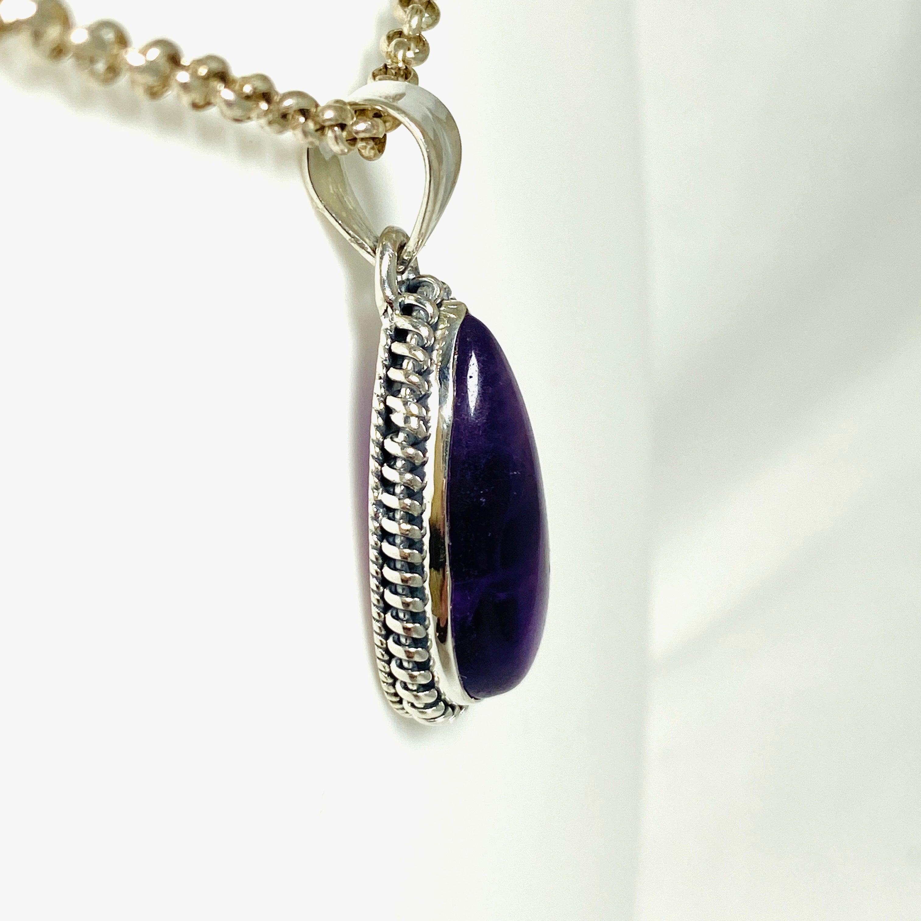 Amethyst Teardrop Pendant with Silver Detailing - KPGJ3945 | Elegant Jewelry for Women, Perfect for Gifts, Weddings & Special Occasions