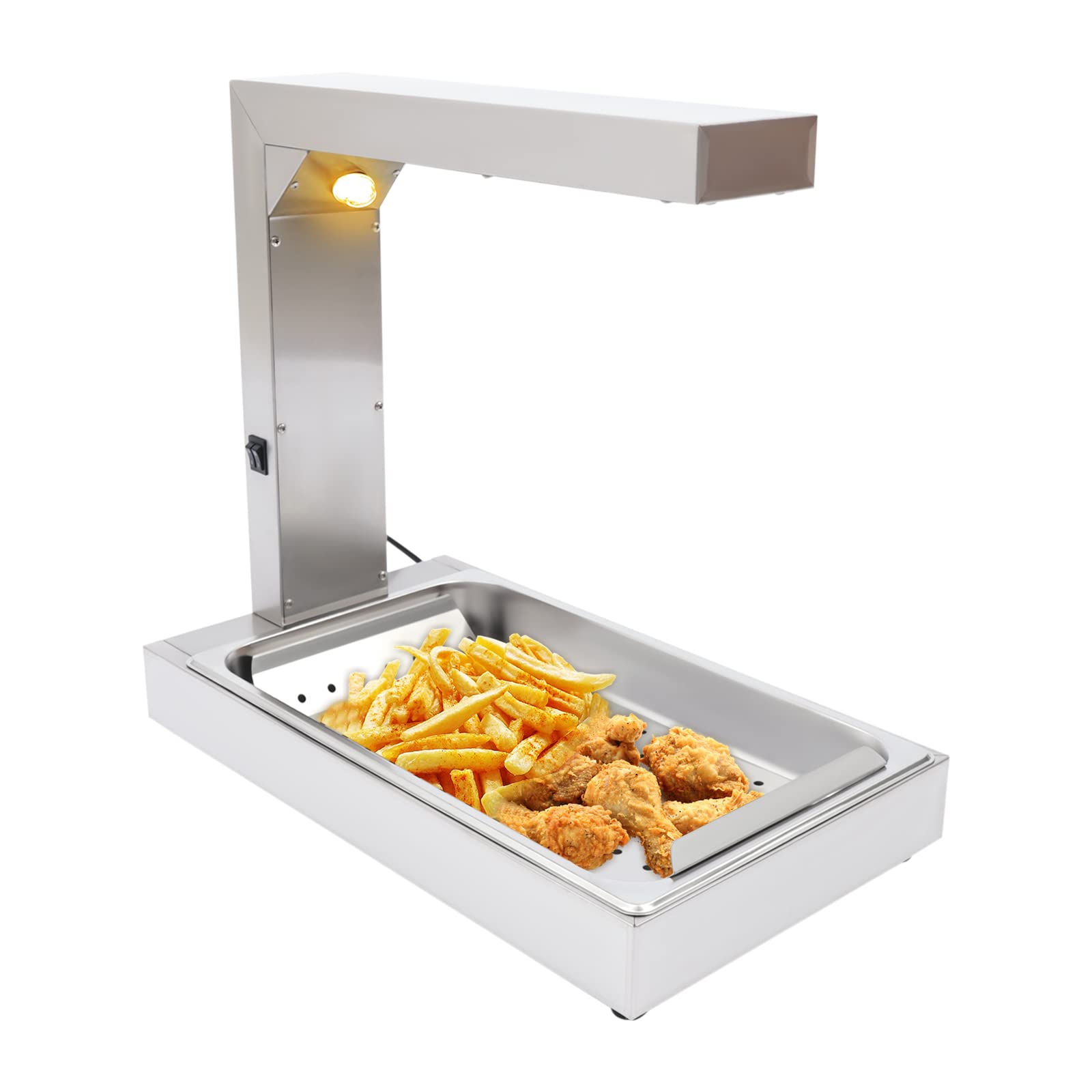 Commercial French Fry Warmer with Detachable Drain Board & Drip Pan - Stainless Steel Free Standing Heat Lamp for Fries - 110V Restaurant Equipment | Perfect for Fast Food, Diners & Food Trucks