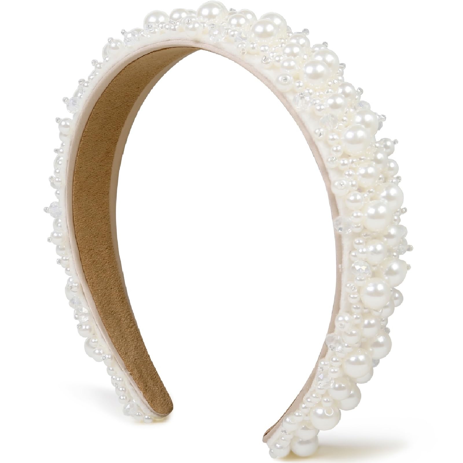 WOVOWOVO Women's Pearl Bridal Headband with Rhinestones - Elegant Wedding Hair Hoop & Hair Accessories for Brides, Prom, Parties & Special Occasions