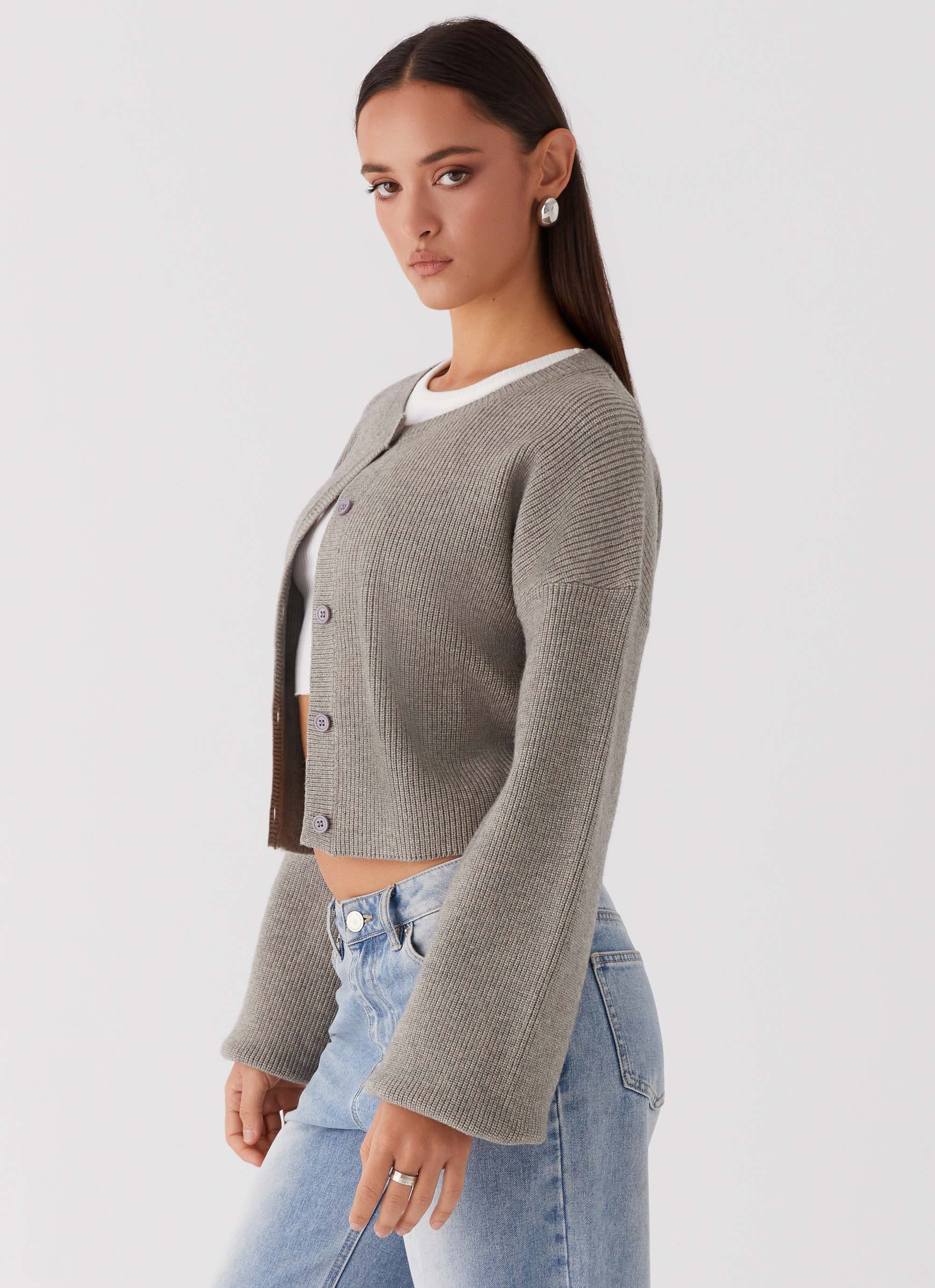 Daphne Knit Cardigan for Women - Light Grey Sweater | Cozy & Stylish Fall & Winter Layering Piece for Casual Outfits & Office Wear