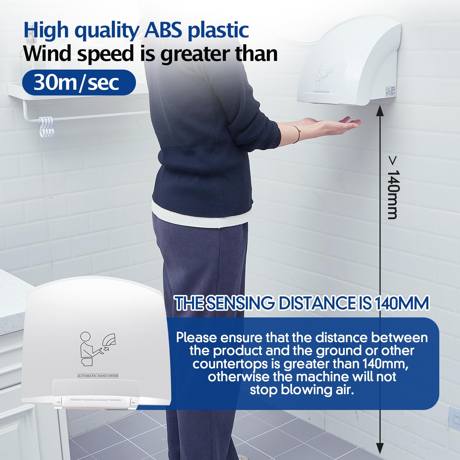 2 Pcs Commercial Electric Hand Dryer, 1200W 110V Automatic Air Dryer for Restroom, Office, Mall - Compact Wall-Mounted Hand Dryer for Home & Business Use, Fast & Hygienic Drying Solution