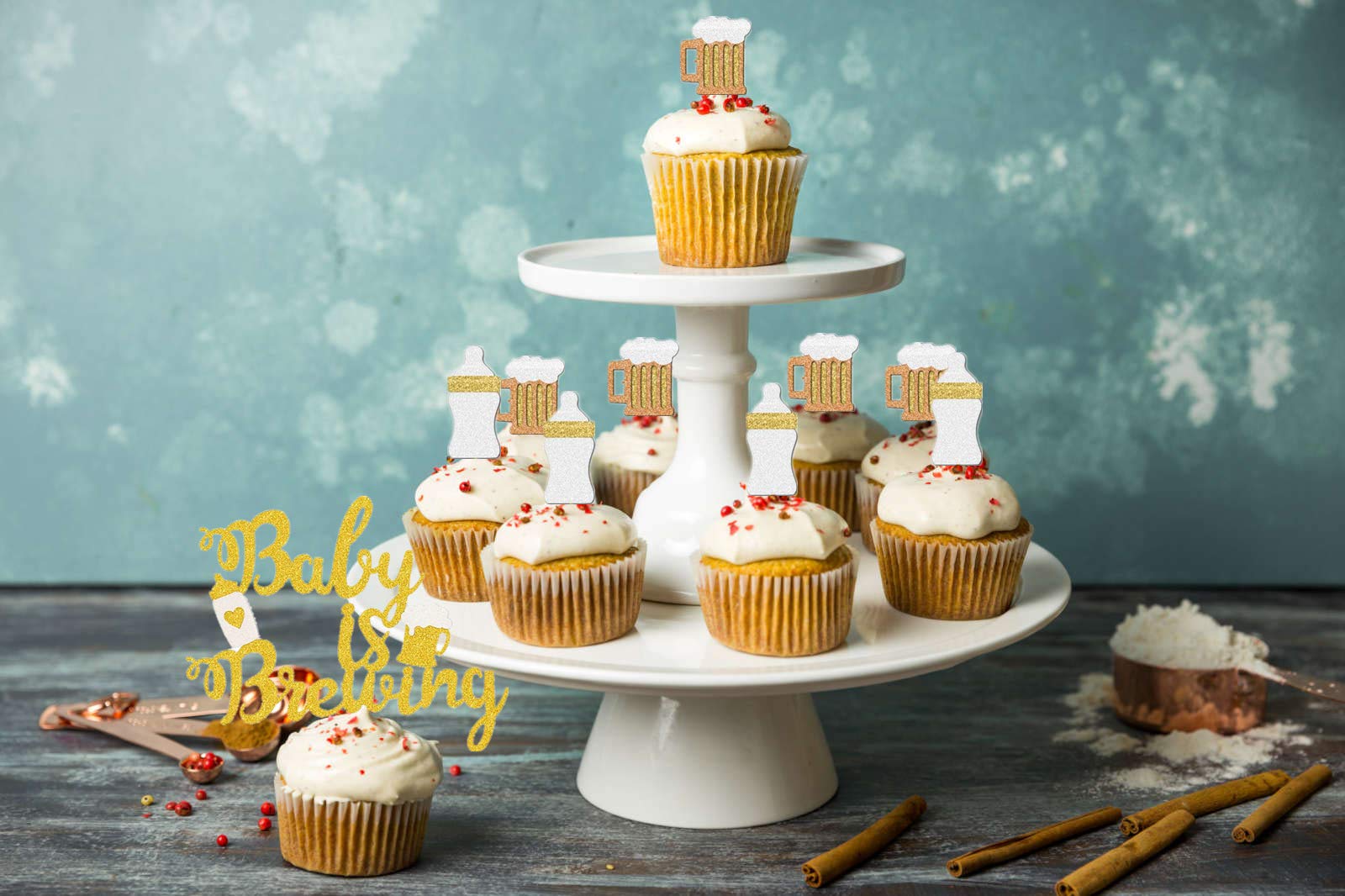 JeVenis 25 PCS Baby Is Brewing Cake Toppers - Baby Shower Cupcake Decorations & Beer Themed Party Supplies - Gender Reveal Party Decor - Perfect for Baby Showers, Gender Reveals & Themed Celebrations