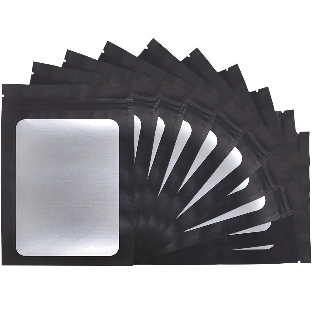 100 Pack Smell Proof Mylar Bags 3.3 x 5.1 Inch - Airtight Foil Pouch with Clear Window, Matte Black Flat Bags for Storage, Travel & Organization (Perfect for Food, Herbs, Jewelry & Small Items)