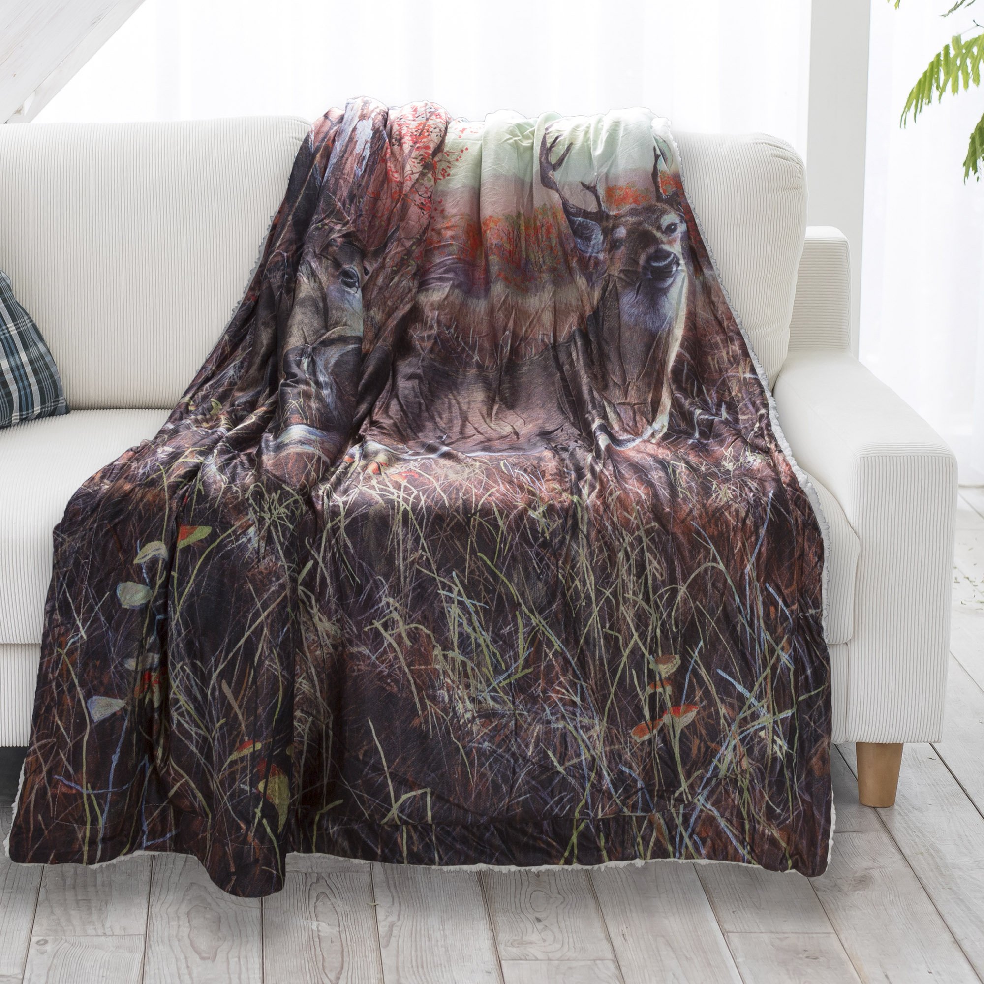 Lavish Home Sherpa Fleece Throw Blanket - Soft Deer Pattern Blanket for Bed, Couch & Sofa - Hypoallergenic Plush Fleece Cover for Adults & Kids - Perfect for Cozy Nights, Movie Time & Home Decor