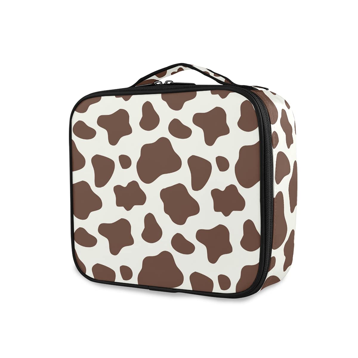 Stylish Doodle Brown Cow Print Makeup Bag - Large Travel Cosmetic Organizer with Adjustable Dividers - Perfect for Travel, Gym & Daily Beauty Storage