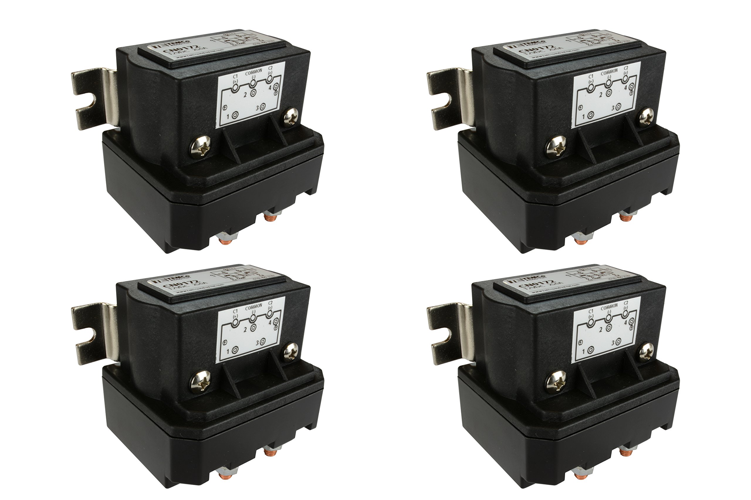 TEMCo 4-Pack 250 Amp DC Winch Motor Reversing Solenoid Relay Switch - 12V Heavy Duty Contactor with 5 Year Warranty - Perfect for Off-Road Vehicles, ATVs, Boats & Industrial Equipment