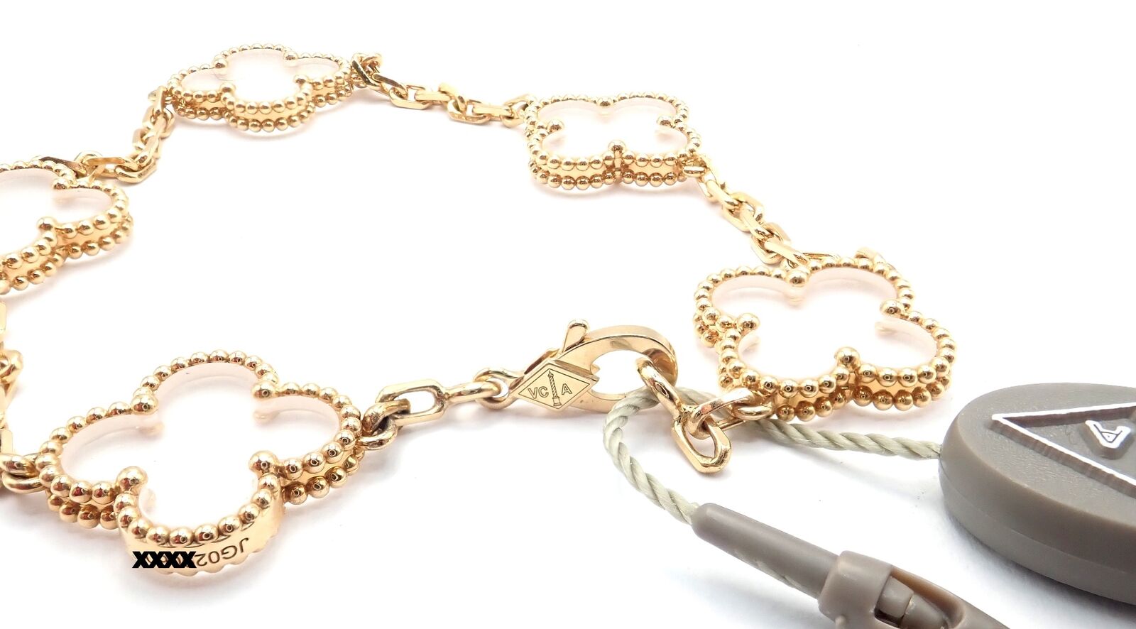 Van Cleef & Arpels 18k Yellow Gold 5 Motif Alhambra Rock Crystal Bracelet with Certificate - Luxury Jewelry for Women, Perfect for Weddings, Parties & Special Occasions