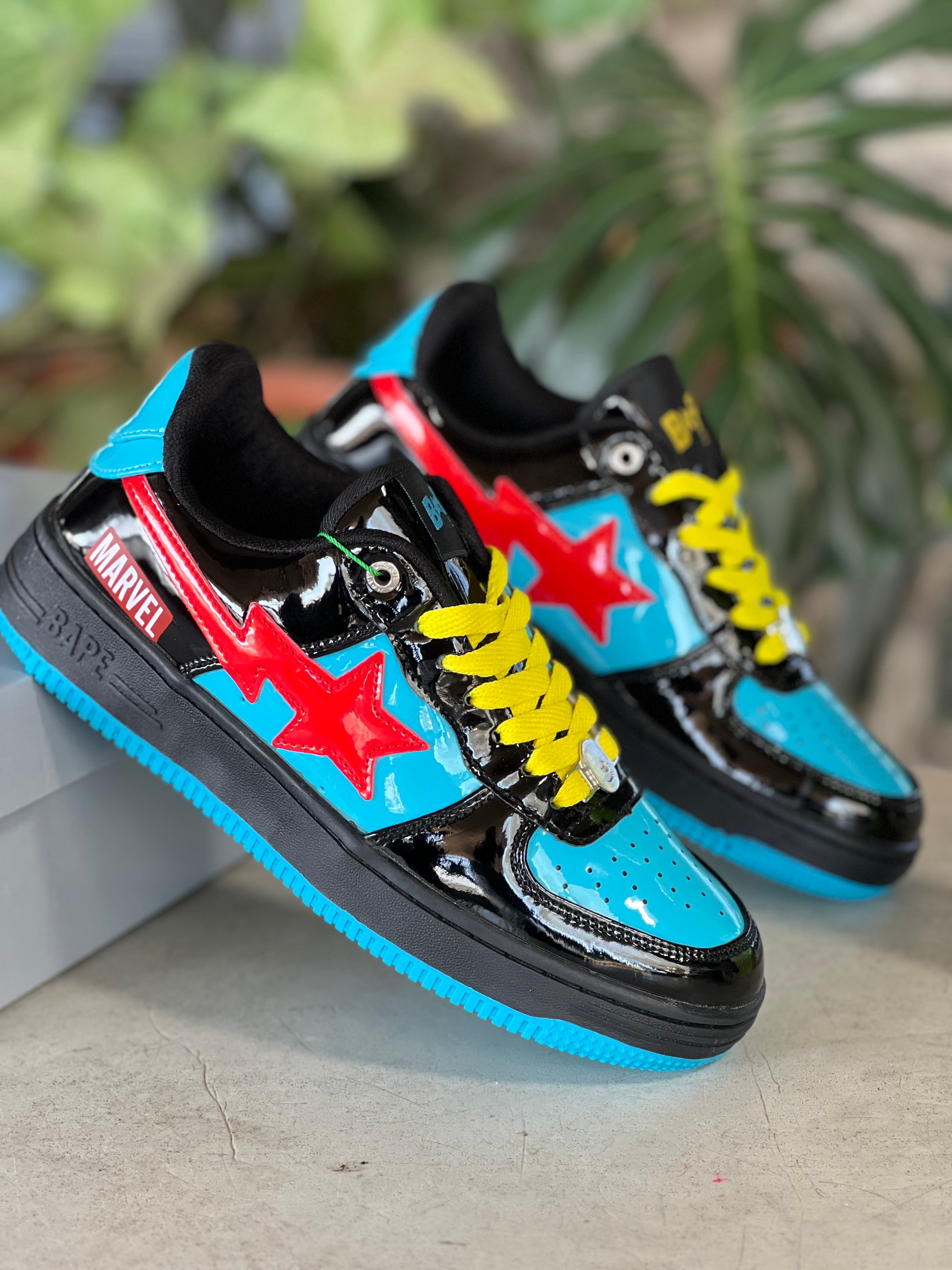 Bape Sta Sneakers for Men & Women - Black & Blue Retro Skate Shoes | Streetwear Fashion, Casual Wear & Sneaker Collection