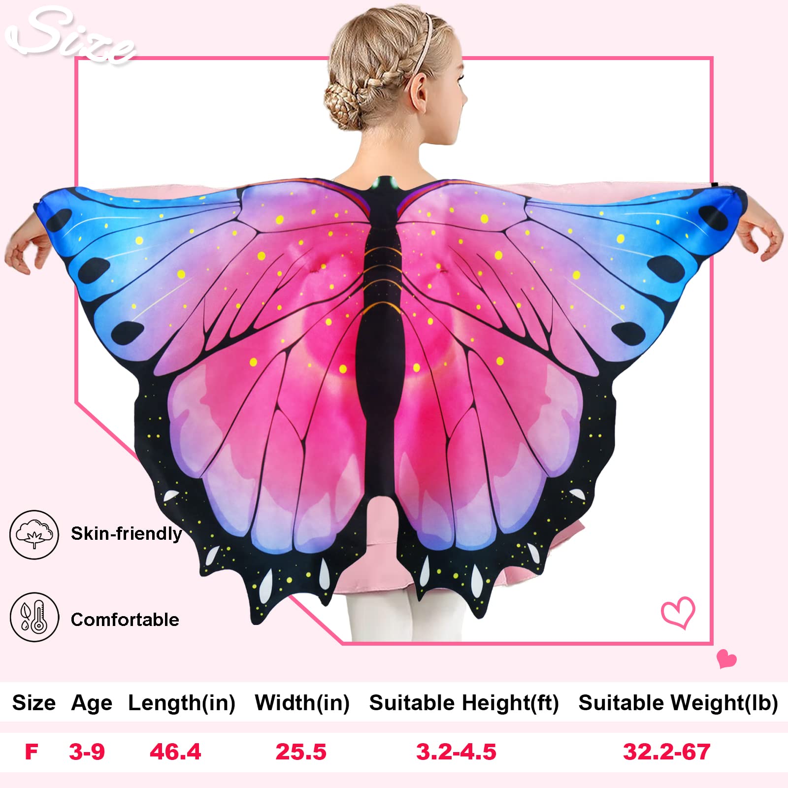 iROLEWIN Kids Butterfly Wings Costume - Dress Up Wings for Girls & Boys, Toddler Pretend Play, Bug Costume Accessories, Party Favors - Perfect for Halloween, Birthday Parties & Dress-Up Play