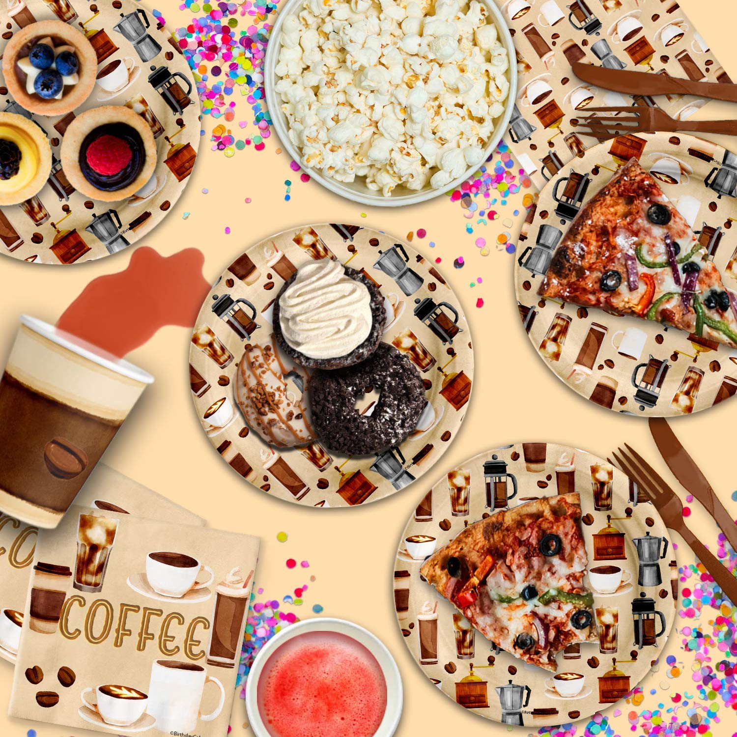 16-Piece Coffee Themed Birthday Party Supplies Set - Plates, Napkins, Cups & Tableware Kit for Adult Coffee Lovers | Perfect for Birthday Celebrations, Office Parties & Bridal Showers