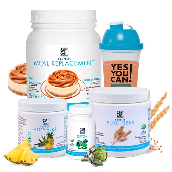 Yes You Can! Detox Plus Kit - Daily Cleanse Pure Fiber Meal Replacement Drink Mix, Shake Booster & Supplement for Women | Body Cleanse System with Dulce de Leche & Aloe Vera Pineapple Flavors | Perfect for Weight Management & Digestive Health
