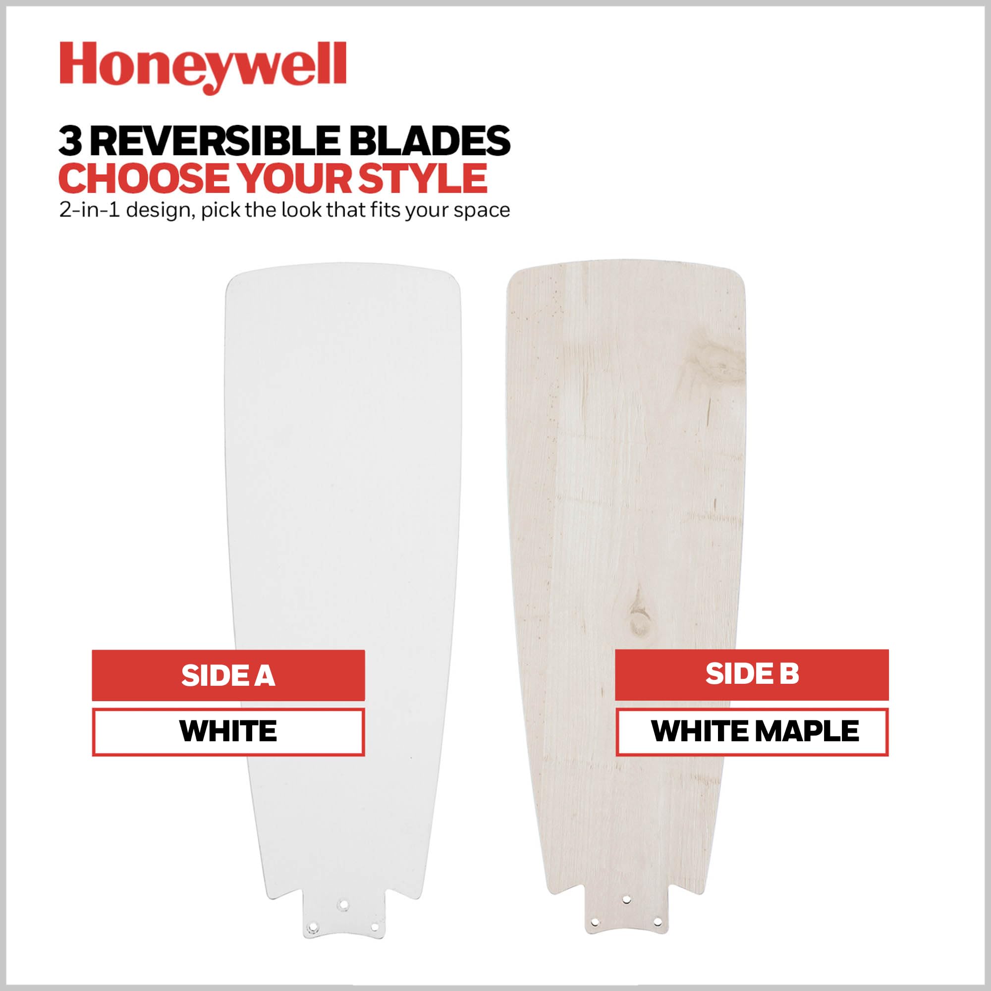 Honeywell Barcadero 44 Inch Modern Ceiling Fan with LED Light - 3 Blades, White Maple & White Finish Options - Bright White (51475-01) - Perfect for Living Room, Bedroom, and Indoor Spaces
