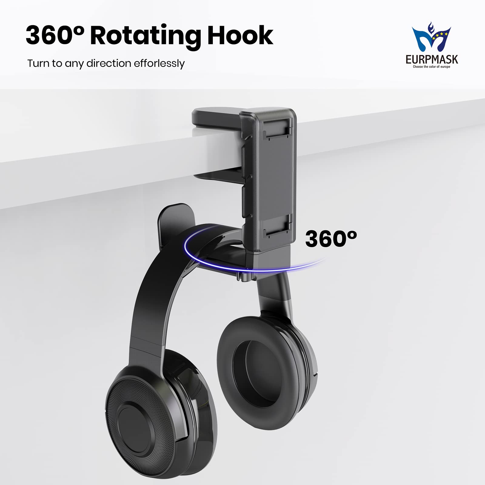 3-in-1 PC Gaming Headset & Controller Stand with Adjustable Clamp, Rotating Arm & Cable Management - Universal Gaming Accessory for PS5, Xbox, PC - Perfect for Desk Organization & Gaming Setup (Black)