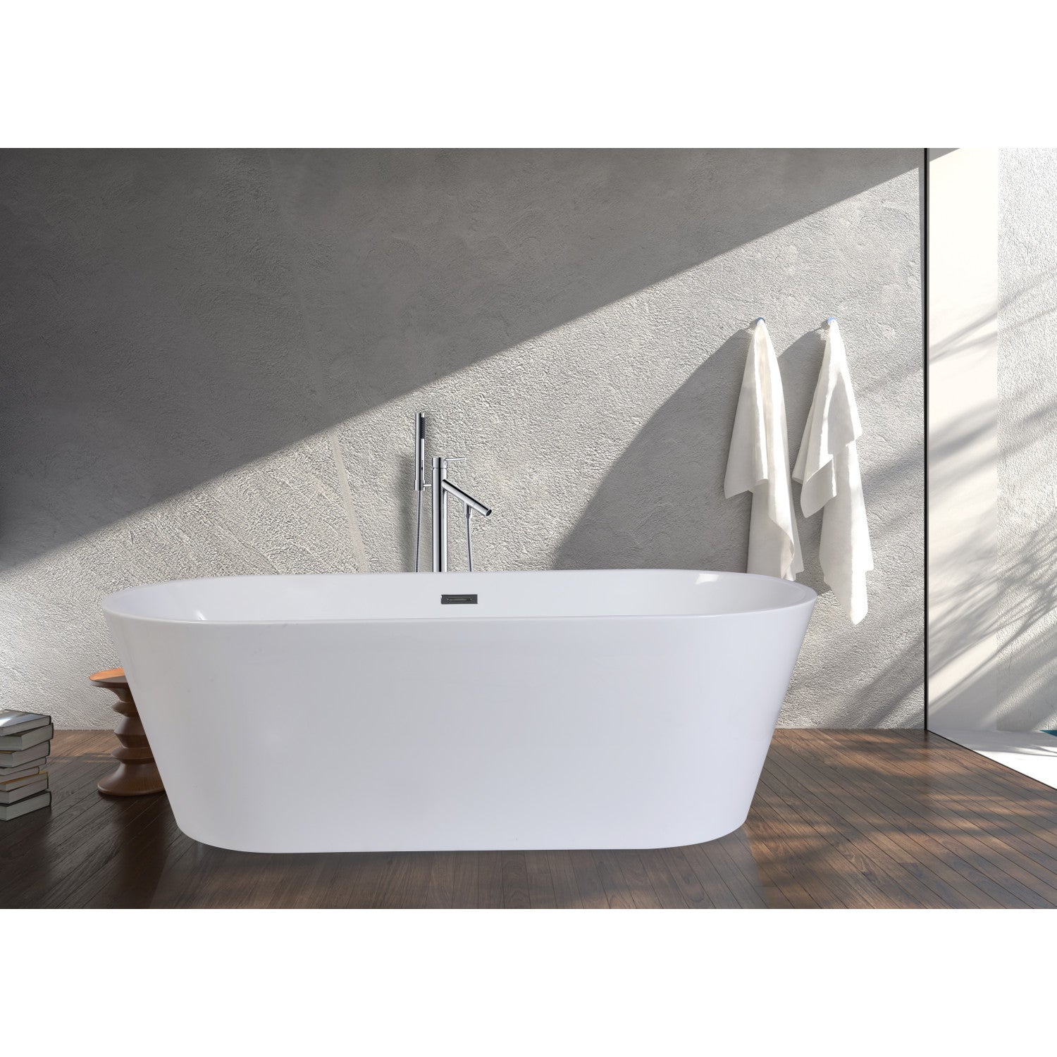 Aqua Eden 71-Inch Freestanding Acrylic Oval Bathtub - Double Ended Design with Drain, Glossy White Finish | Perfect for Modern Bathroom & Spa Relaxation