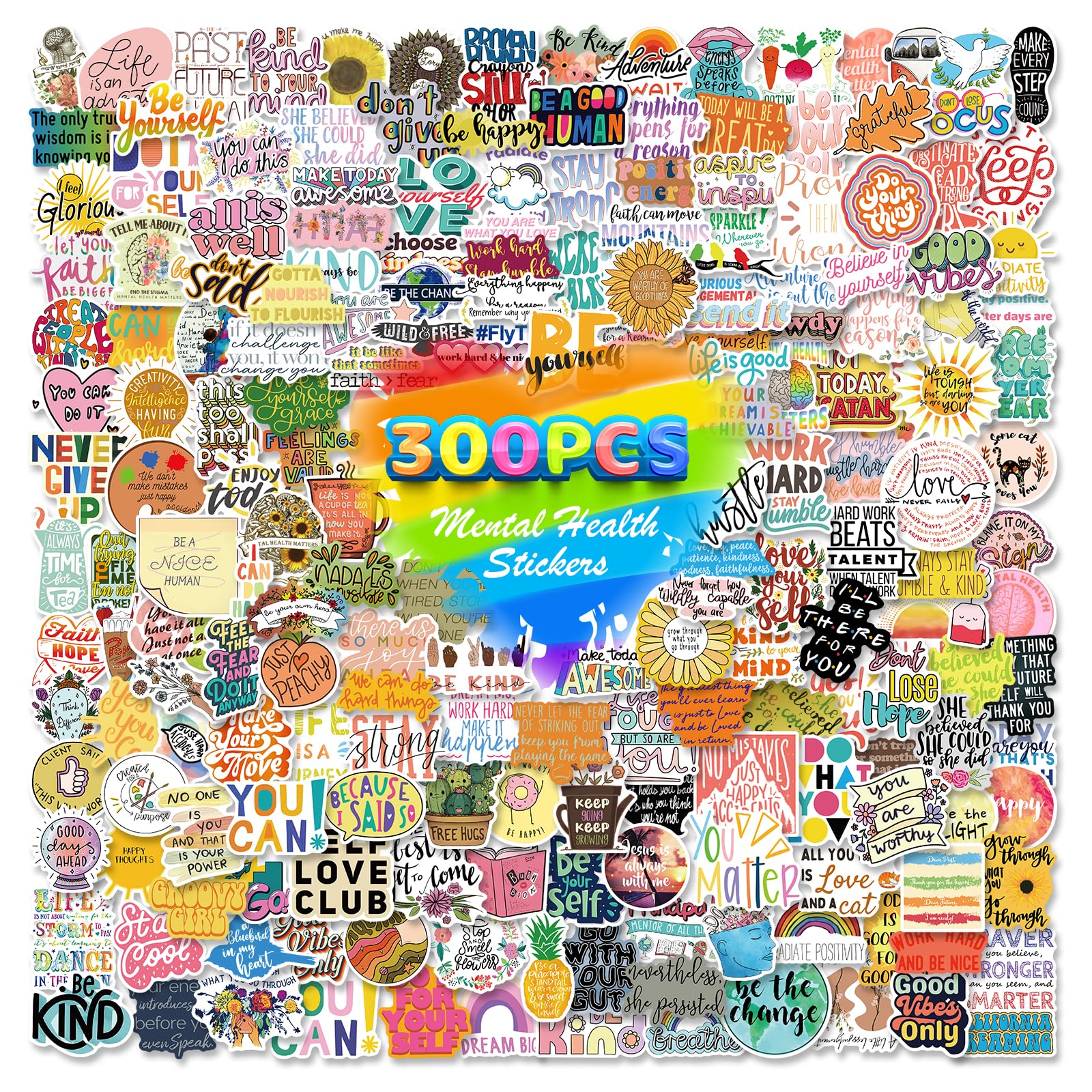 300pcs Motivational Stickers for Laptop & Water Bottle - Inspirational Quote Decals, Positive Words Vinyl Stickers for Adults & Teens - Waterproof Skateboard, Journal, Notebook & Planner Decor - Mental Health Awareness & Self-Care Gifts
