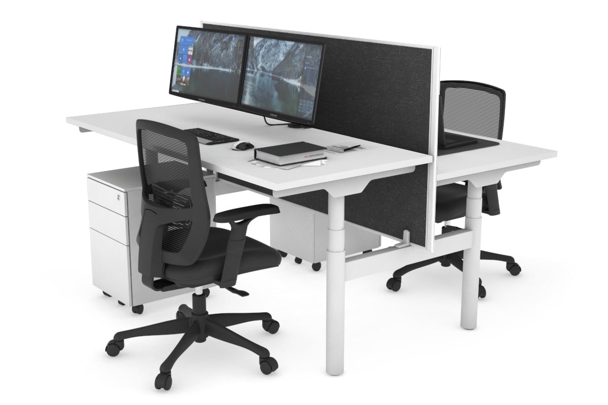 Flexi Premium Height Adjustable 2-Person H Bench Workstation - White Frame [1200L x 700W] - Ergonomic Office & Home Workspace Solution for Collaborative Teams
