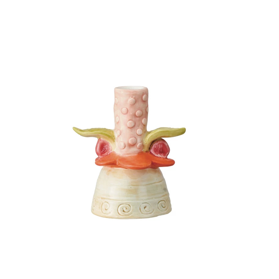 Pink and Orange Ceramic Candle Holder - Elegant Taper Candle Stand for Home Decor, Wedding, Party & Dining Table Centerpiece