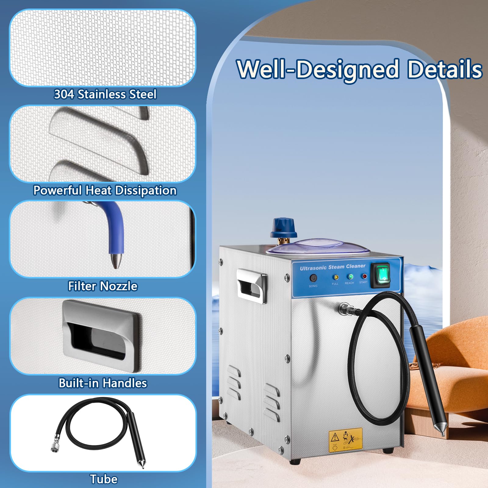 DZQ 2-in-1 Jewelry Steam & Ultrasonic Cleaner - 1200W Steamer & 35W Ultrasonic Cleaner for Gold, Silver Jewelry, Watches, Eyeglasses, Dentures - Professional Cleaning Solution for Home & Jewelry Stores