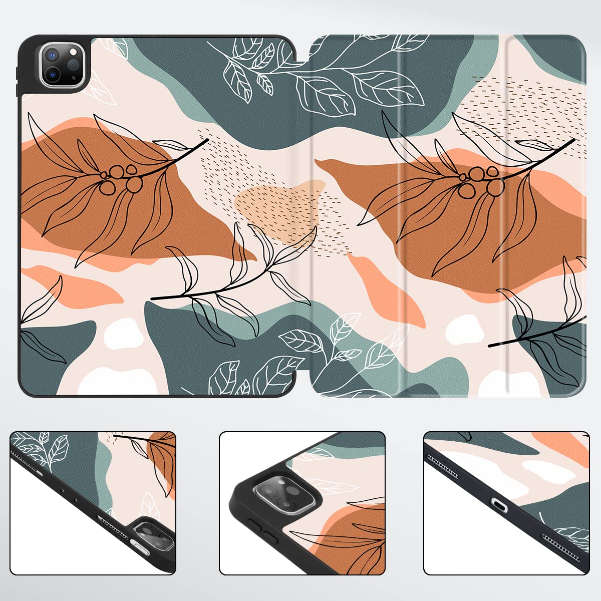 iPad Pro 11 Case (2020-2022 Models) - Magnetic Smart Cover with Soft TPU Back & Trifold Stand | Supports Apple Pencil 2 Charging | Auto Wake/Sleep | Abstract Leaves Design - Perfect for Work, Travel & Home Use