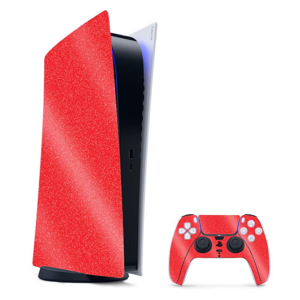 Glossy Glitter PS5 Skin - Red Gaming Cover for PlayStation 5 | Easy Apply & Remove | Perfect for Gaming Setups & Collectors