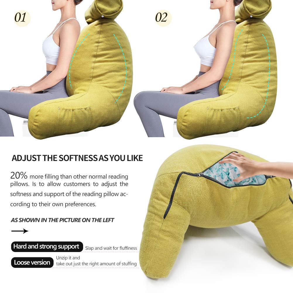 SUNSIDE Reading Pillow for Adults - Detachable Neck Roll & Arm Support, Washable Cotton Linen Cover - Perfect for Bed Sitting, Studying, Gaming, Watching TV, and Relaxing in Lounge