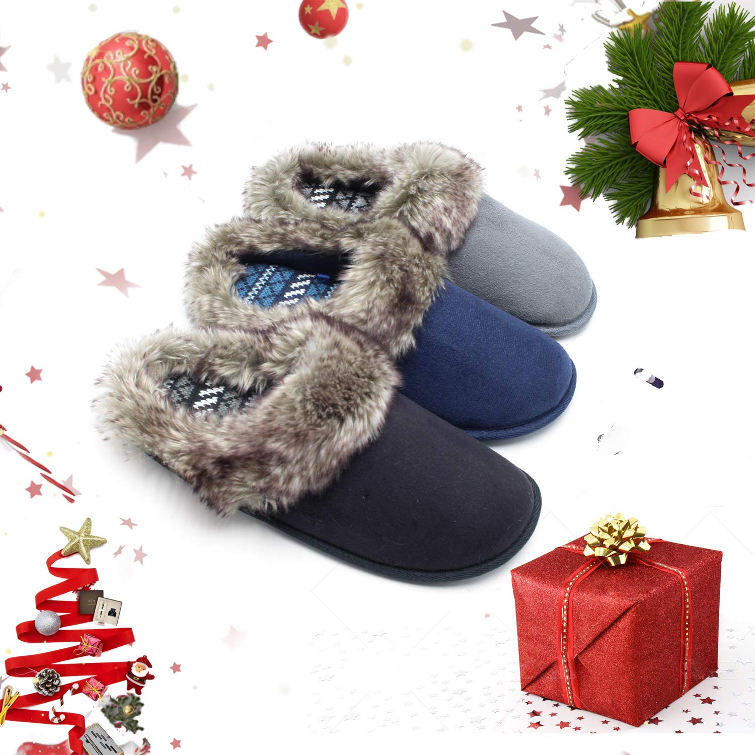 ofoot Women's Winter Warm Moccasin Slippers - Faux Fur Suede Indoor House Shoes with Non-Slip Rubber Sole & Knit Lining | Cozy Homewear for Winter, Perfect for Lounging, Relaxing & Keeping Feet Warm