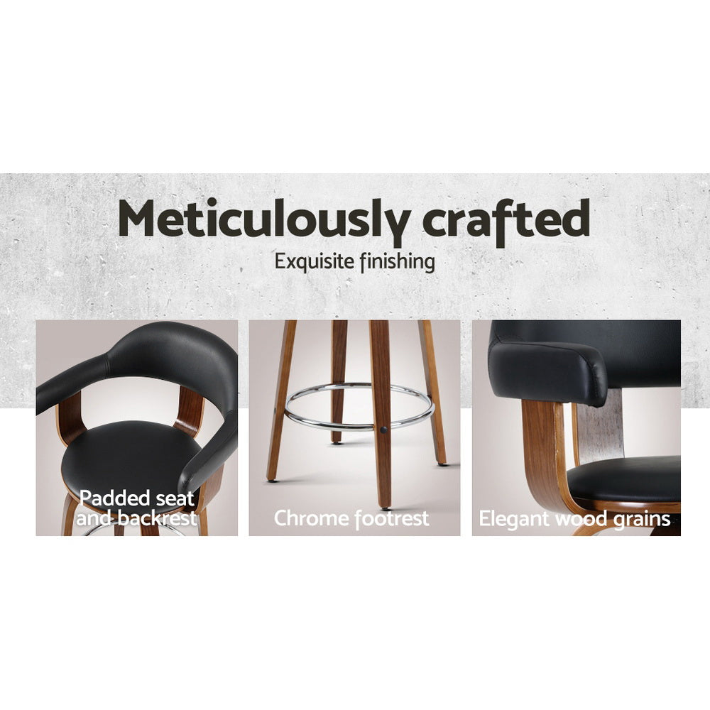 Premium Two Bar Stools with Genuine Leather Seat & Solid Wood Legs - Perfect for Kitchen Island, Home Bar, and Dining Room Decor