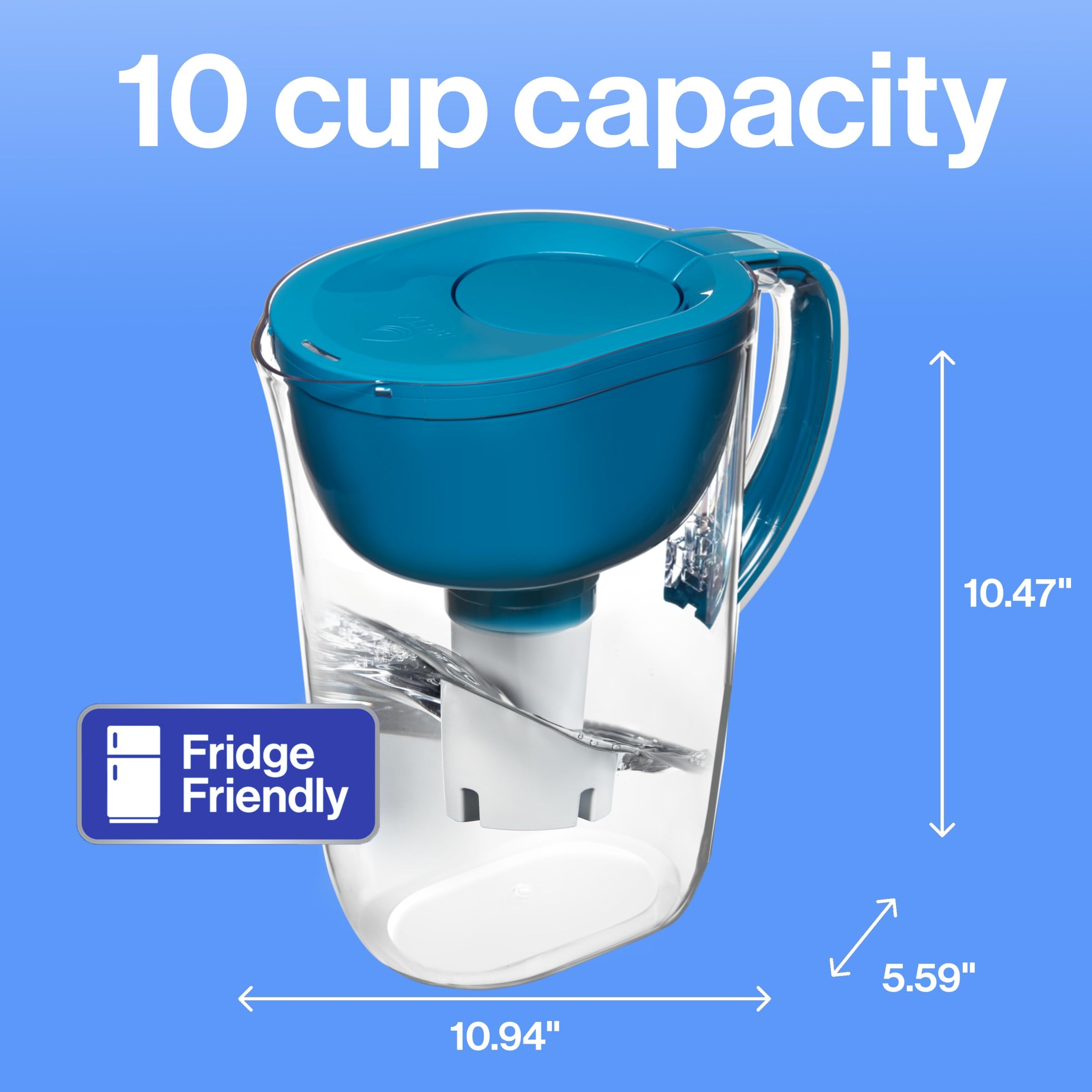 Brita 10-Cup Large Water Filter Pitcher with SmartLight Indicator | BPA-Free Standard Filter (Lasts 2 Months) | Teal | Purifies Tap & Drinking Water | Perfect for Home, Office & Kitchen Use