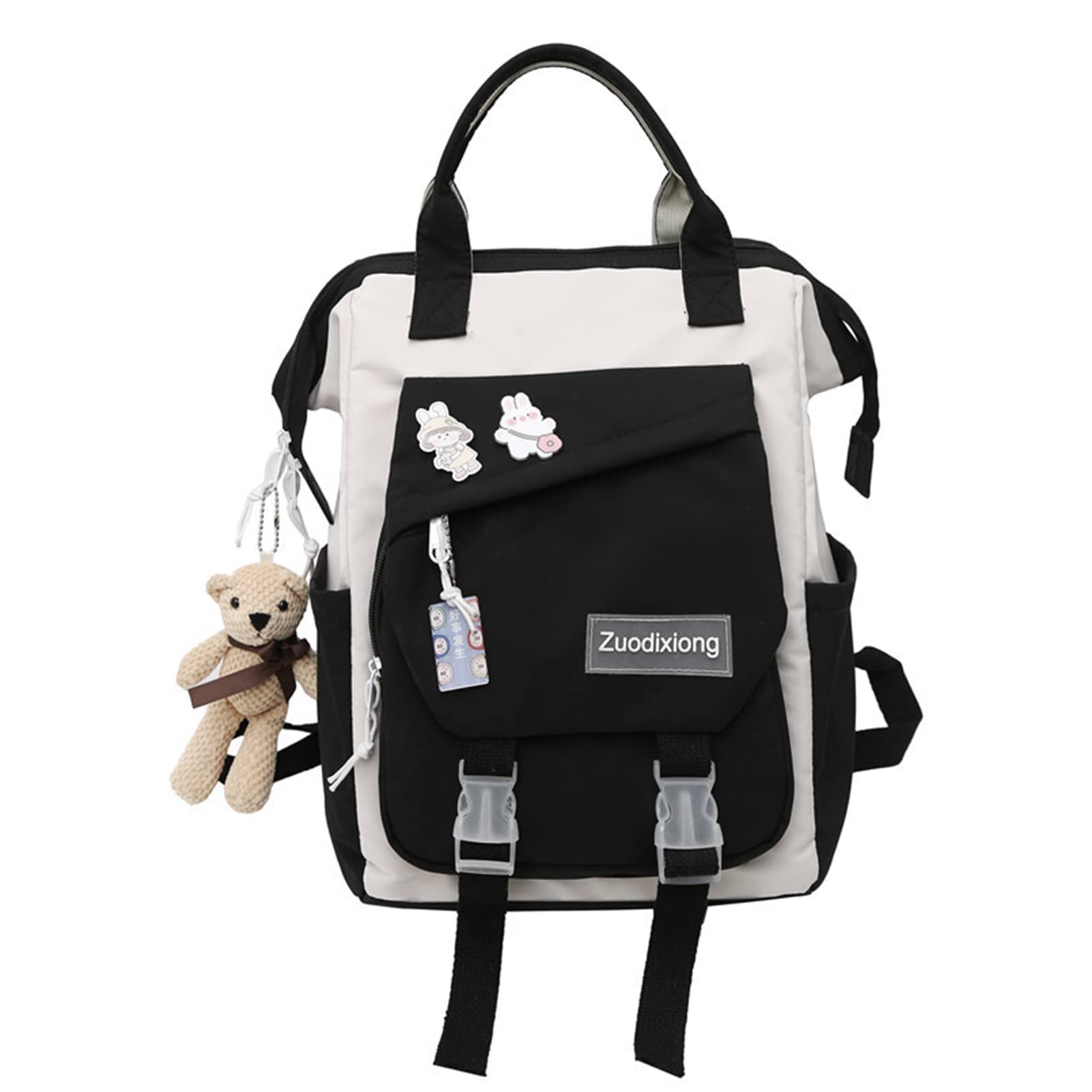 Cute Kawaii Backpack for Girls with Pins & Accessories - Stylish Laptop School Bag, Shoulder Tote for Students & Teens (Black) - Perfect for School, Travel & Daily Use
