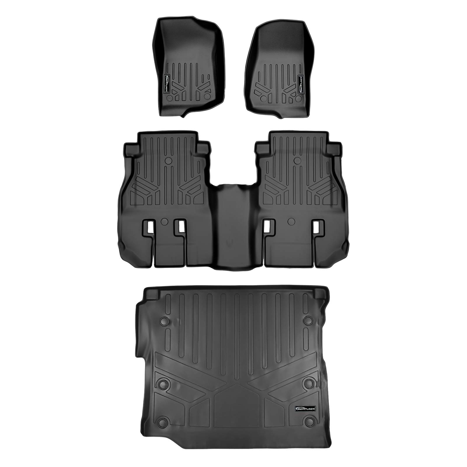 SMARTLINER Custom Fit Floor Mats & Cargo Liner Set for 2018-2021 Jeep Wrangler JL Unlimited (with Subwoofer) - Black, 2-Row Protection - Perfect for Off-Roading, Daily Commuting & All-Weather Protection