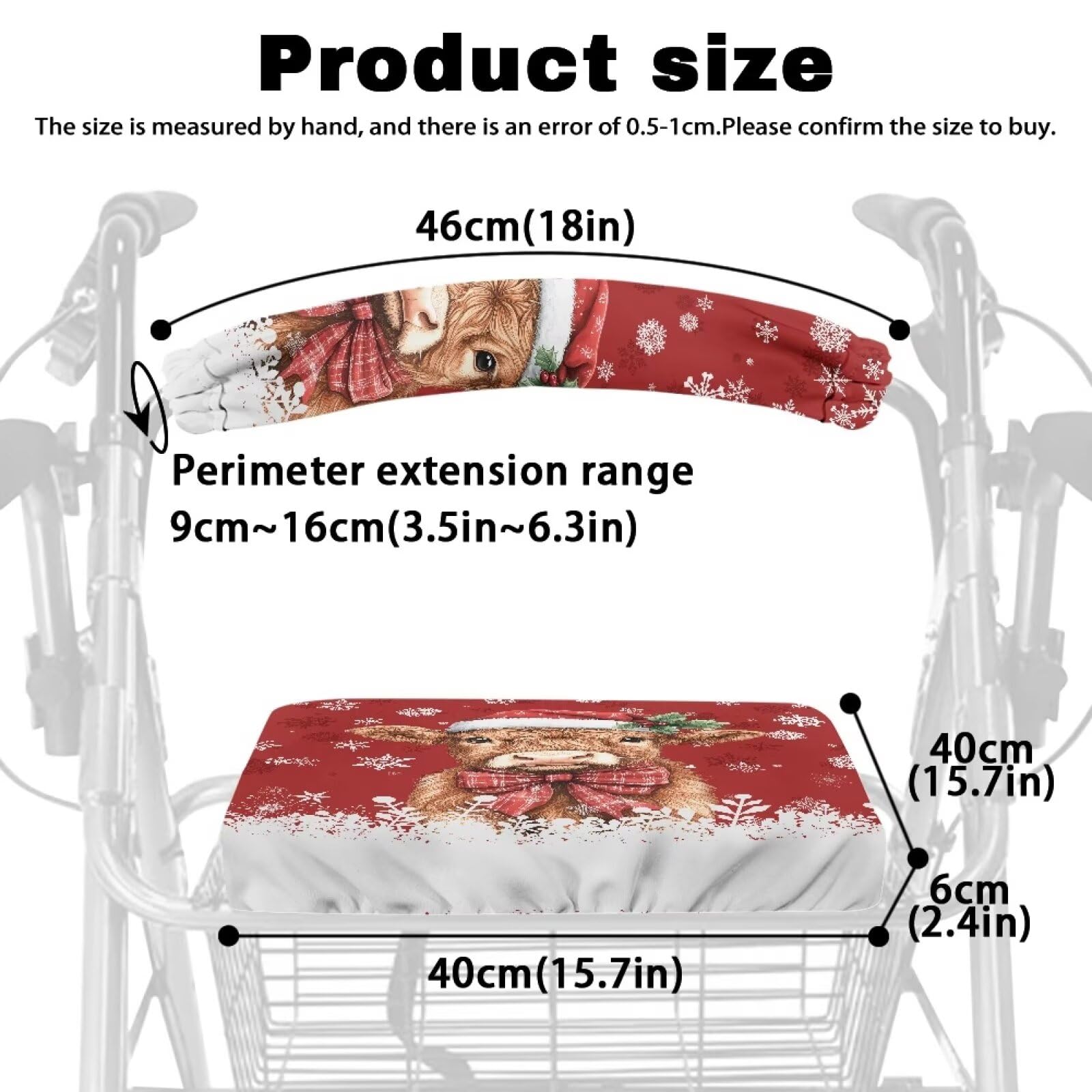 Yak Snowflakes Rollator Walker Accessories - Elastic Band Covers, Soft & Breathable Seat Cushion for Seniors | Ideal for Elderly Mobility, Walking Assistance & Comfortable Seating at Home or Outdoors