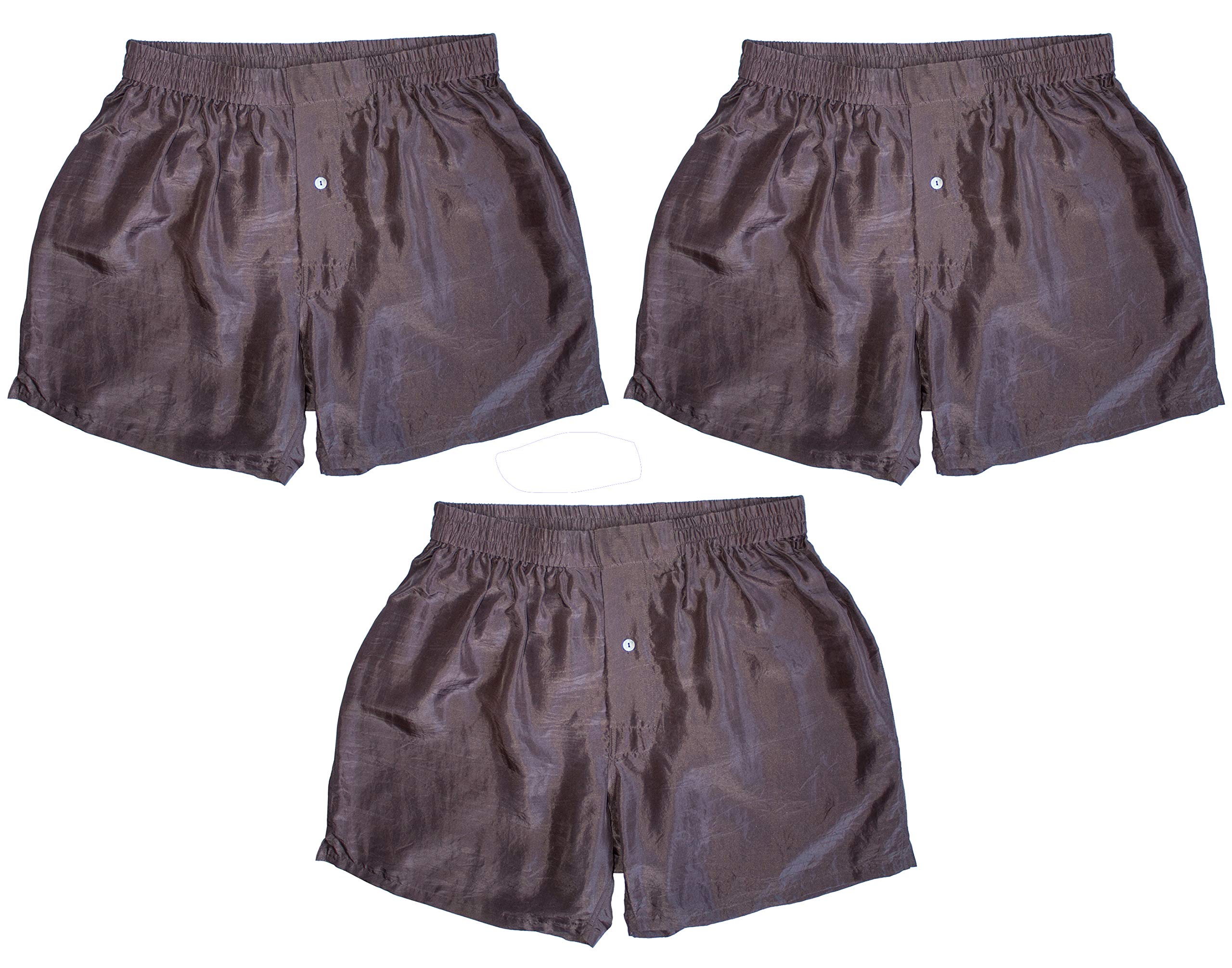Premium 100% Silk Men's Boxer Shorts - Royal Silk Rich Chocolate Brown (Set of 3) | Sizes 30