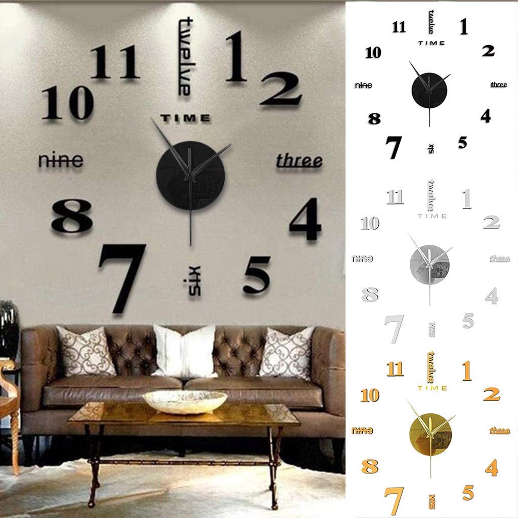 Modern Mute DIY Frameless Large Wall Clock - 3D Mirror Sticker Metal Big Watch for Home Office Decor - Perfect for Kitchen, Living Room & Office Spaces (Gold)