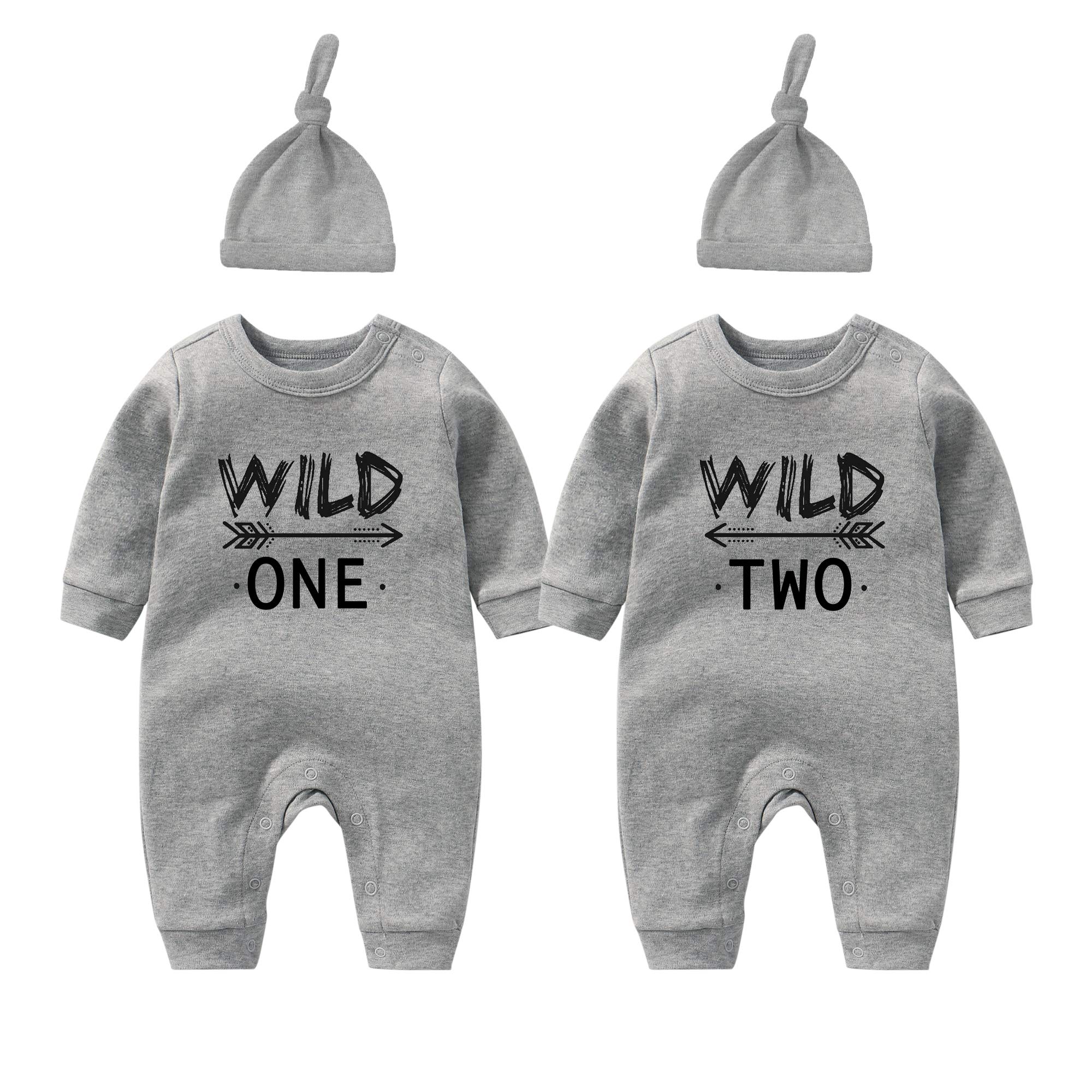Wild One Baby Twins Bodysuit Set - Cute Infant Romper Jumpsuits for Baby Girls & Boys - Perfect for Triplets, Matching Outfits, Photo Shoots & Family Events
