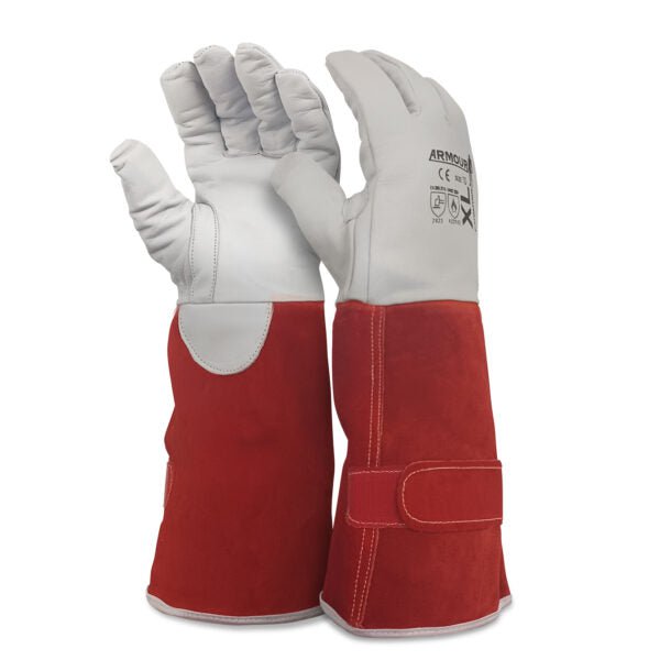 Armour Leather TIG Kevlar Lined Cut 4 Welding Gloves - Heat Resistant Up to 250°C, 30cm Velcro Closure, Cut Resistant Safety Gauntlets (1 Pair) - Perfect for Metal Fabrication, Welding & Industrial Work