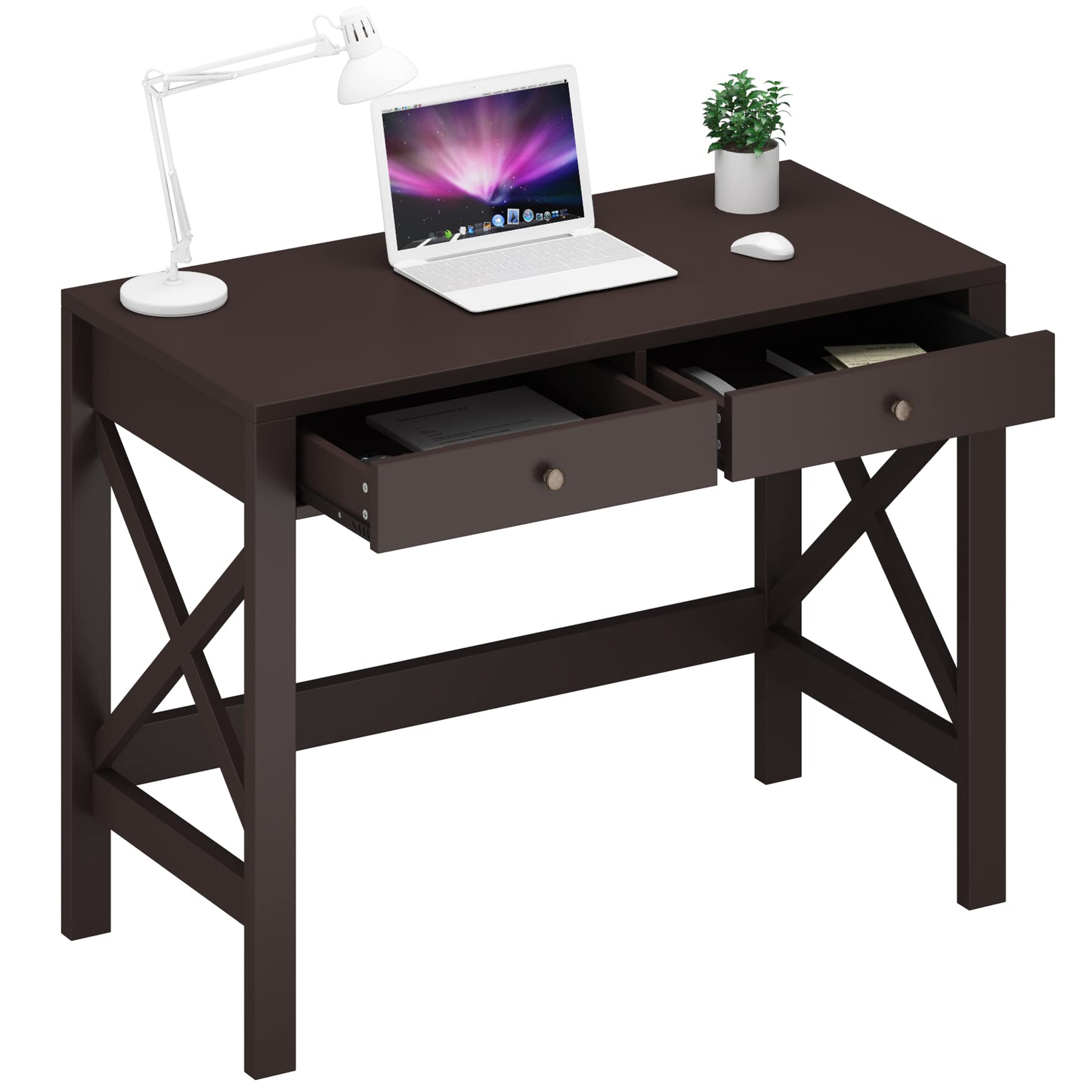 Modern 40-Inch Espresso Computer Desk with Drawers - Home Office Study Desk, Makeup Vanity Console Table | Compact Writing Workstation for Small Spaces, Dorm Room & Bedroom Organization