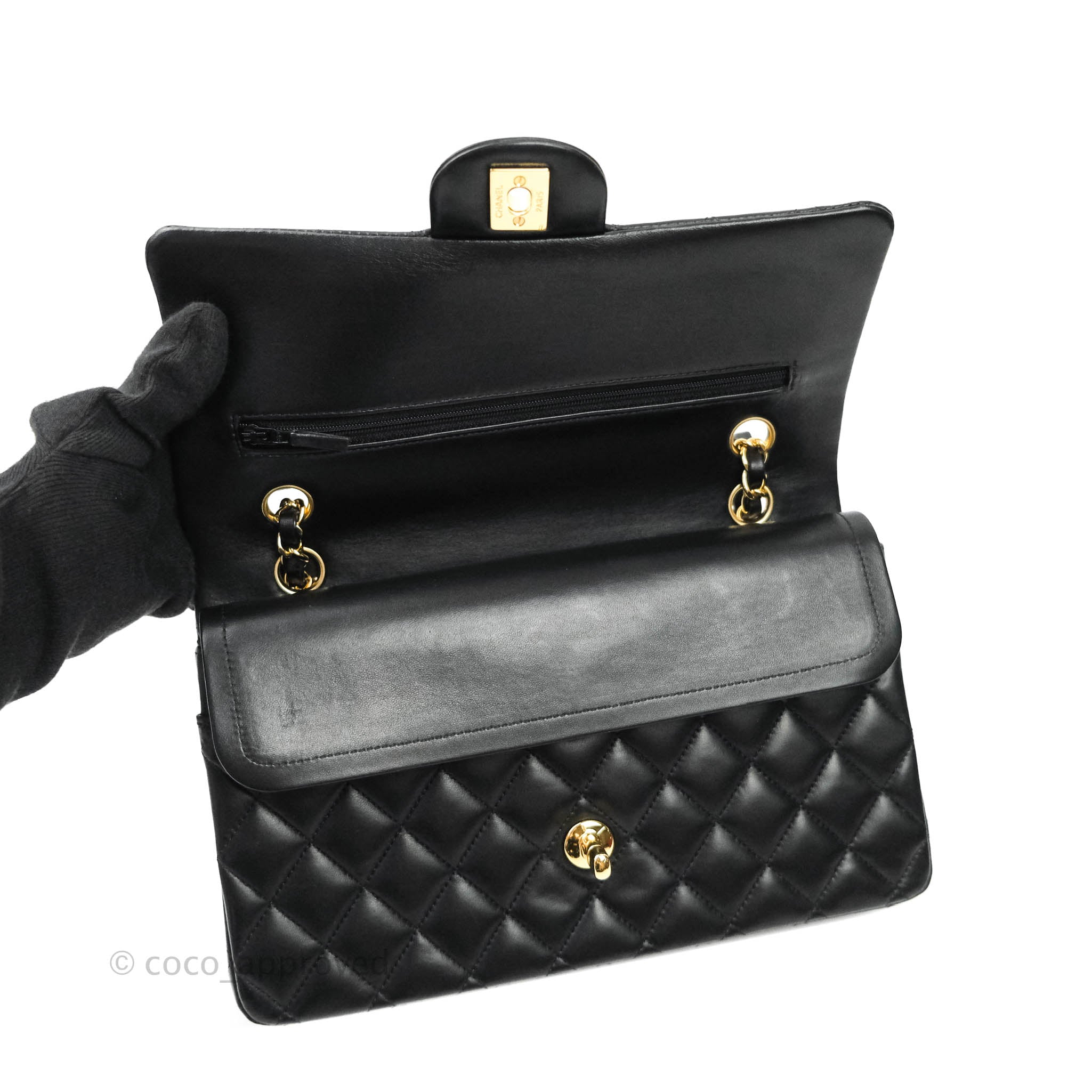 Chanel Classic Flap Bag M/L Size - Black Lambskin Leather with Gold Hardware | Luxury Handbag for Women, Perfect for Evening Events & Daily Use