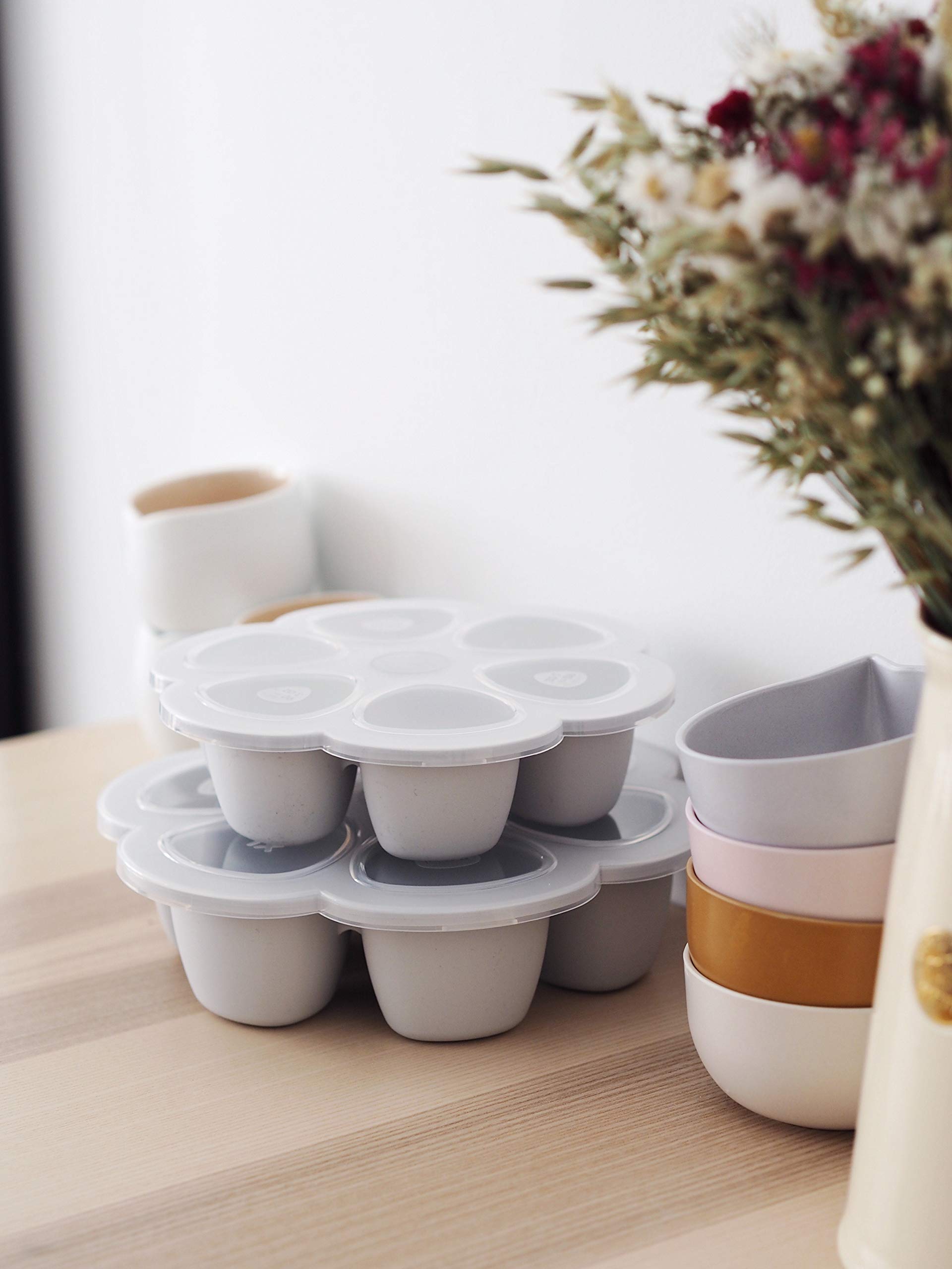 BEABA Premium Silicone Baby Food Storage Container - 5 oz Freezer Tray with Clip-On Lid | Oven, Freezer Safe | Made in Italy | Perfect for Homemade Purees, Breast Milk Storage & Meal Prep (Cloud Design)