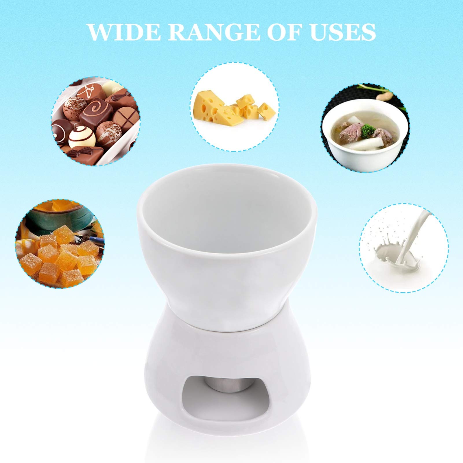 Chocolate Fondue Pot Set - Ceramic Melting Bowl with Stove for Cheese, Butter & Chocolate - Perfect for Home Kitchen, Parties & Romantic Dinners