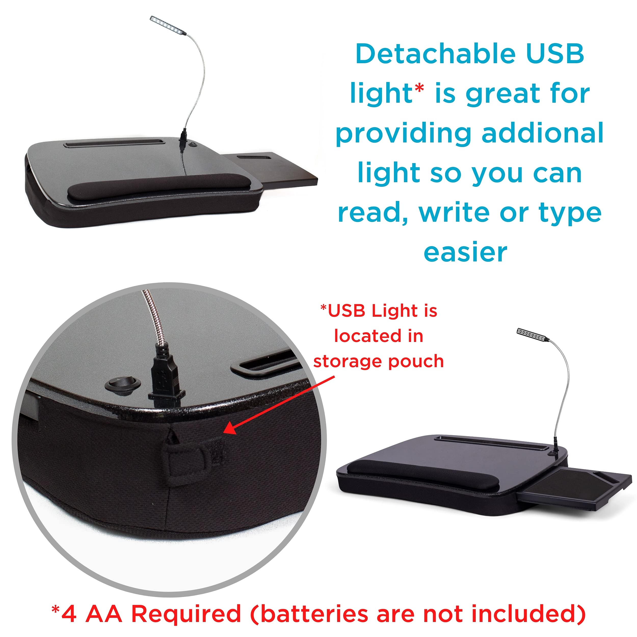 BIRDROCK HOME Adjustable Lap Desk with Memory Foam Cushion - Portable Laptop Tray with USB Light & Mouse Pad - Fits 15