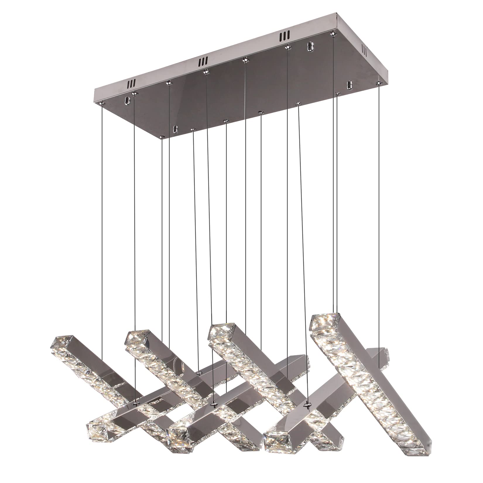 Modern Linear Crystal Chandelier - Contemporary Luxury LED Ceiling Light Fixture with Clear Crystals for Dining Room, Bedroom & Living Room - Perfect Above Table Lighting for Elegant Home Decor