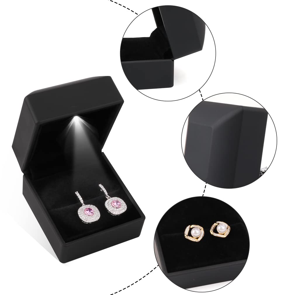 iSuperb® Black LED Jewelry Ring Box - Elegant Gift Case for Engagement, Wedding & Proposal Rings - Perfect for Proposals, Anniversaries & Special Occasions