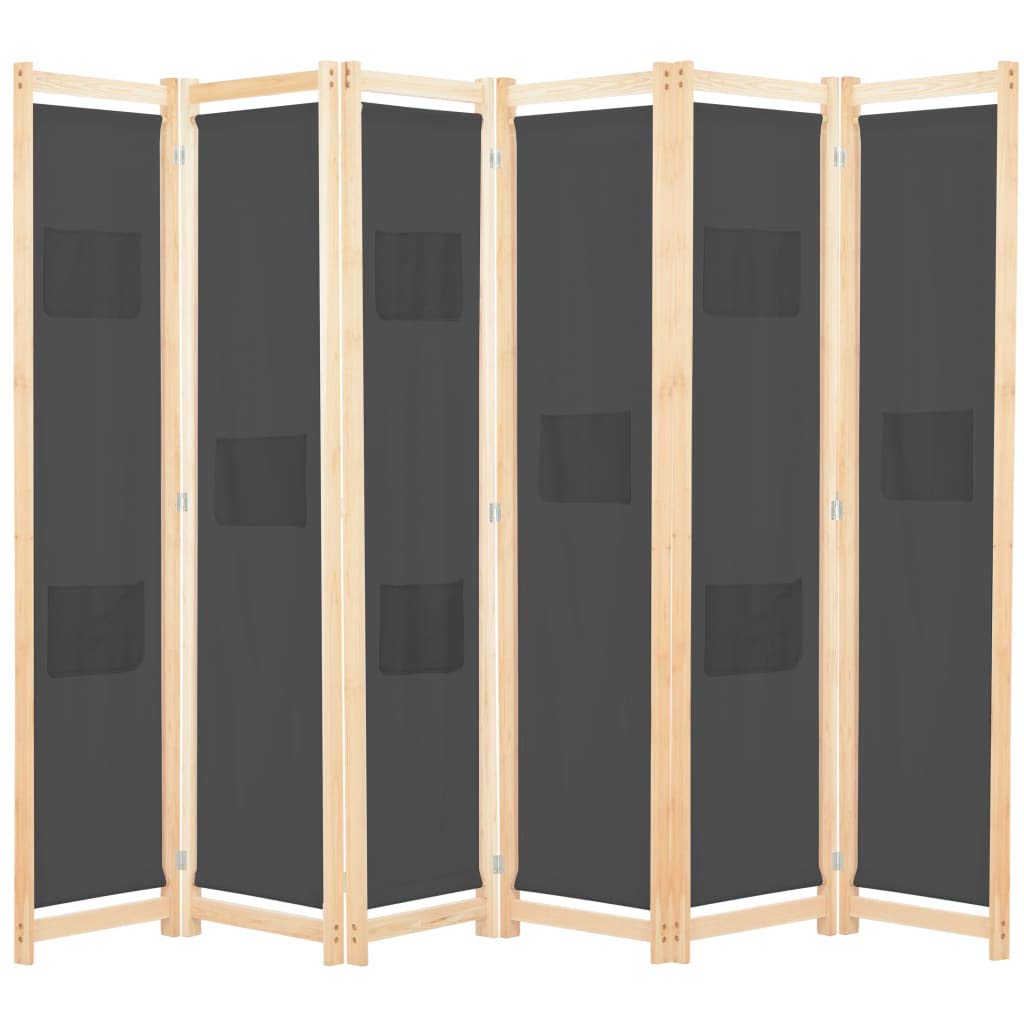 6-Panel Folding Room Divider Screen - 94.5x66.9 Inches Freestanding Privacy Partition with Gray Fabric - Perfect for Home Office, Bedroom Separation & Event Spaces